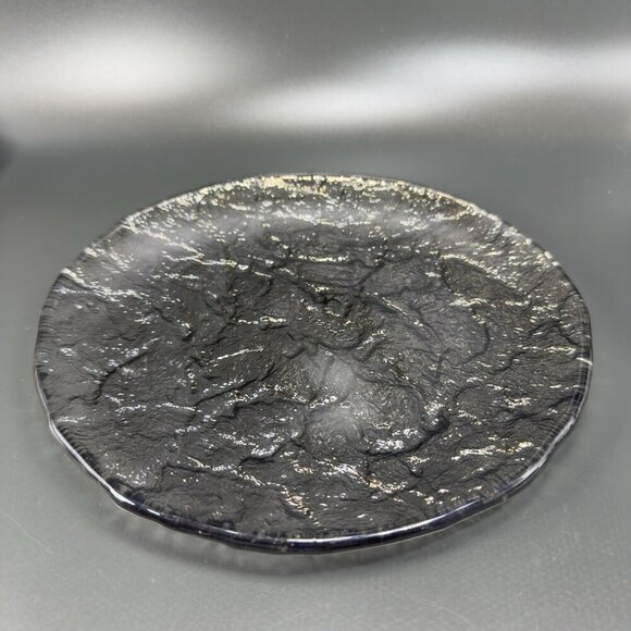 Vintage JSG Oceana Art Glass Metallic Black Texture Glass Dish Plate 9inch Wide - Picture 11 of 14